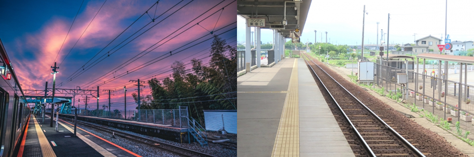 two different pictures train station platforms