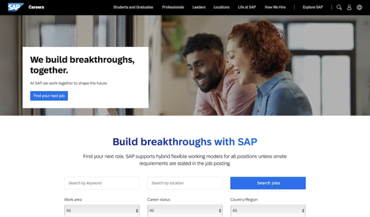 SAPの「採用情報」カテゴリーのスクリーンショット