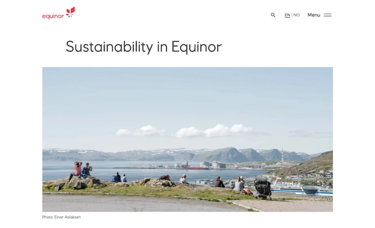 Equinorの「サステナビリティ」に関してページのスクリーンショット