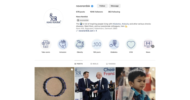 Novo Nordisk公式Instagramのトップ