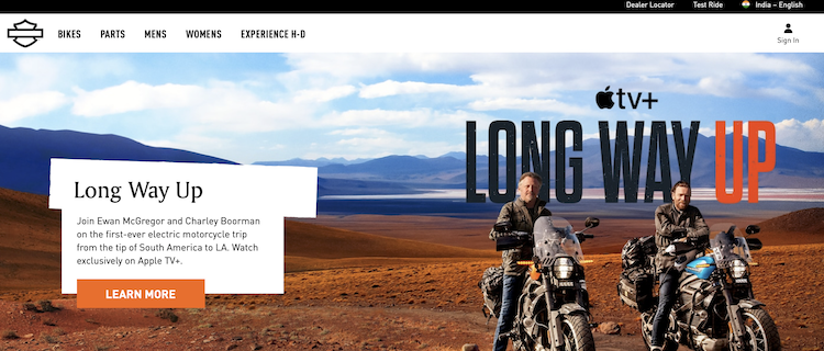 Harley-Davidsonのインド向けWebサイト(英語版)