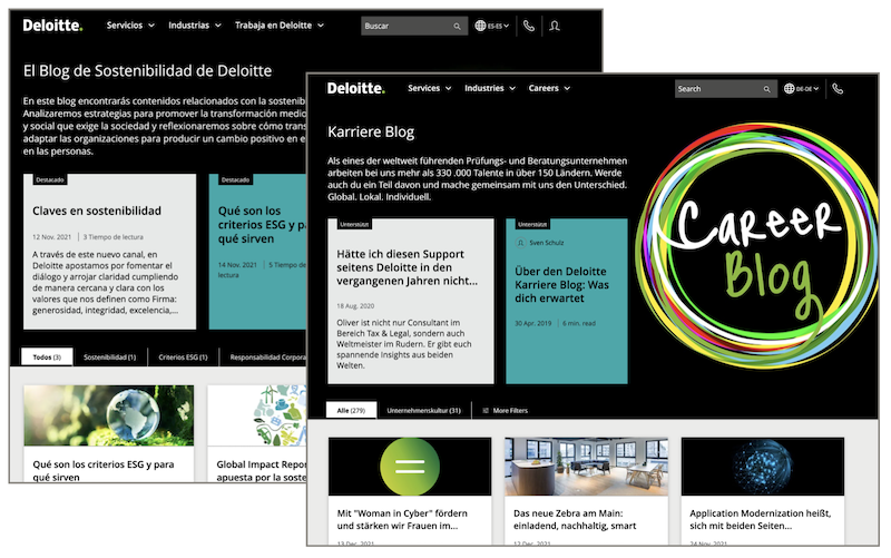 Deloitteのスペイン向けBlog(左)とドイツ向けBlog(右)